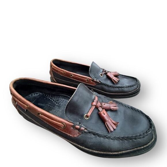 Sebago Tassel Loafers Two Tone Black Brown Leather Moc Shoes Women's size 8 - Picture 4 of 12